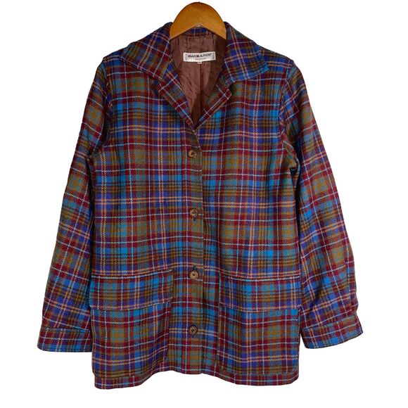 Vintage 1970s Saint Laurent Rive Gauche Plaid Wool Coat Jacket Size 38 - Picture 1 of 12